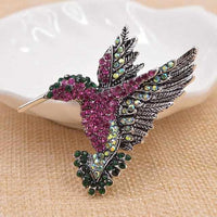 Colorful Rhinestone Hummingbird Brooch - Golonzo -                                                                             