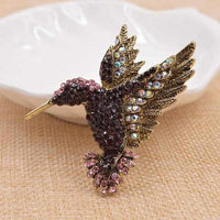 Colorful Rhinestone Hummingbird Brooch - Golonzo -                                                                             