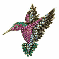 Colorful Rhinestone Hummingbird Brooch - Golonzo -                                                                             
