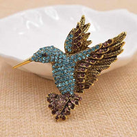 Colorful Rhinestone Hummingbird Brooch - Golonzo -                                                                             