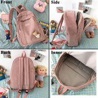 Cute Corduroy Backpack Stripe Pattern for Teenage Girls - Golonzo -                                                                             