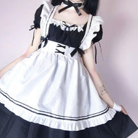 Cute Maid Outfit Long Dress Black And White Dresses - Golonzo -                                                                             