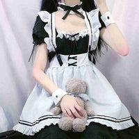 Cute Maid Outfit Long Dress Black And White Dresses - Golonzo -                                                                             