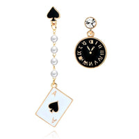 Dangle Earrings for Women Poker Card Alarm Clock Asymmetrical Statement - Golonzo -                                                                             