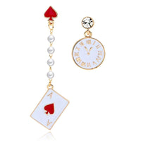 Dangle Earrings for Women Poker Card Alarm Clock Asymmetrical Statement - Golonzo -                                                                             