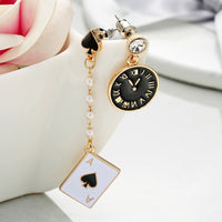 Dangle Earrings for Women Poker Card Alarm Clock Asymmetrical Statement - Golonzo -                                                                             