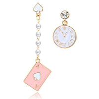 Dangle Earrings for Women Poker Card Alarm Clock Asymmetrical Statement - Golonzo -                                                                             