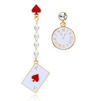 Dangle Earrings for Women Poker Card Alarm Clock Asymmetrical Statement - Golonzo -                                                                             