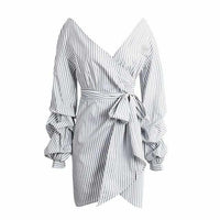 Deep V Neck Long Sleeve Plaid Dresses - Golonzo -                                                                             