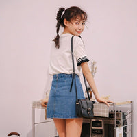 Denim Skirt - Japanese High Waist A-line Mini Skirts - Golonzo -                                                                             