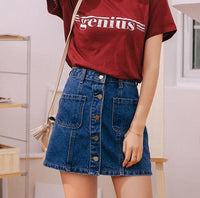 Denim Skirt - Japanese High Waist A-line Mini Skirts - Golonzo -                                                                             