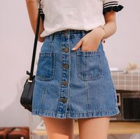 Denim Skirt - Japanese High Waist A-line Mini Skirts - Golonzo -                                                                             