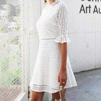 Elegant Half sleeve hollow out lace dress - Golonzo -                                                                             