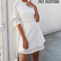 Elegant Half sleeve hollow out lace dress - Golonzo -                                                                             