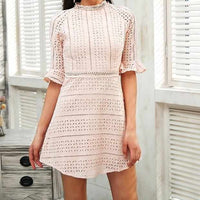Elegant Half sleeve hollow out lace dress - Golonzo -                                                                             