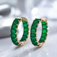 Emerald Square Cut Zircon Big Drop Earrings - Golonzo -                                                                             