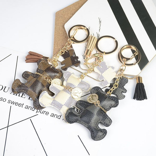 Fashion Cute Bear Keychain Faux Leather - Golonzo -                                                                             