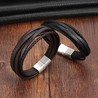 Fashion Genuine Leather Stainless Steel Chain Bracelet - Golonzo -                                                                             