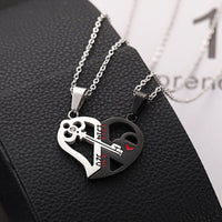 Romantic Couples Necklace Fashion Puzzle Heart Shape Crystal Key - Golonzo -                                                                             