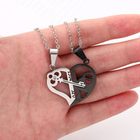 Romantic Couples Necklace Fashion Puzzle Heart Shape Crystal Key - Golonzo -                                                                             