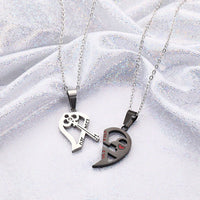Romantic Couples Necklace Fashion Puzzle Heart Shape Crystal Key - Golonzo -                                                                             