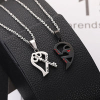 Romantic Couples Necklace Fashion Puzzle Heart Shape Crystal Key - Golonzo -                                         Necklace                                    