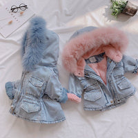 Babies/Toddlers Oversized Denim Fur Hooded Winter Coat Jacket - Golonzo -                                                                             
