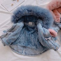 Babies/Toddlers Oversized Denim Fur Hooded Winter Coat Jacket - Golonzo -                                                                             