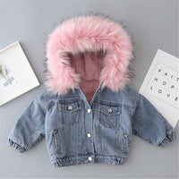 Babies/Toddlers Oversized Denim Fur Hooded Winter Coat Jacket - Golonzo -                                                                             