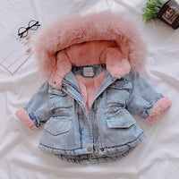 Babies/Toddlers Oversized Denim Fur Hooded Winter Coat Jacket - Golonzo -                                                                             