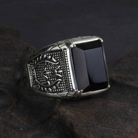 Vintage Pure 925 Sterling Silver Black Obsidian Natural Stone Rings - Golonzo -                                                                             