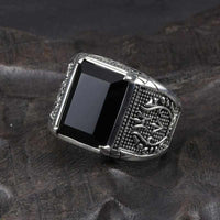Vintage Pure 925 Sterling Silver Black Obsidian Natural Stone Rings - Golonzo -                                                                             