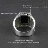 Vintage Pure 925 Sterling Silver Black Obsidian Natural Stone Rings - Golonzo -                                                                             