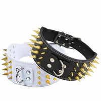 Black/White Pu Leather Gold Spiked Studded Dog Collar For Large Dog - Golonzo -                                                                             