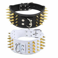 Black/White Pu Leather Gold Spiked Studded Dog Collar For Large Dog - Golonzo -                                                                             