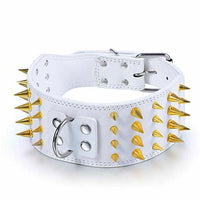 Black/White Pu Leather Gold Spiked Studded Dog Collar For Large Dog - Golonzo -                                                                             