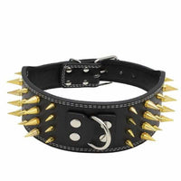 Black/White Pu Leather Gold Spiked Studded Dog Collar For Large Dog - Golonzo -                                                                             