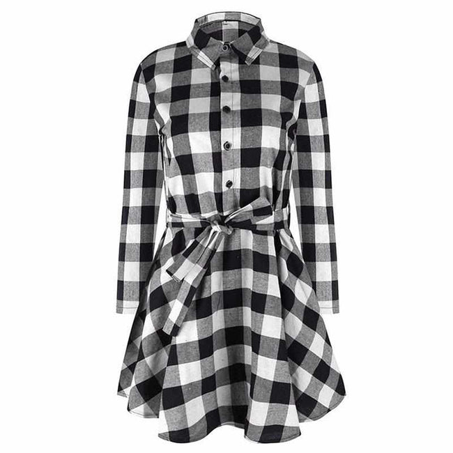 Women Plaid Dress - Tunic Dresses-Dresses-Golonzo