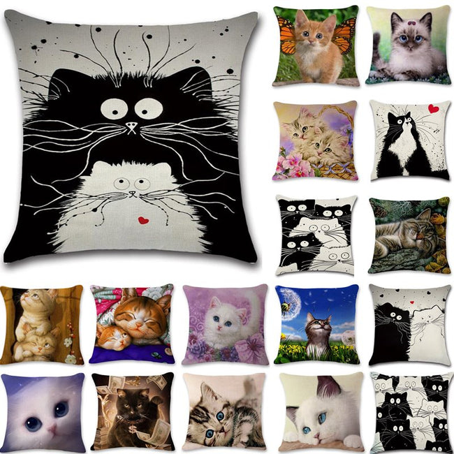 Cat Pattern Cotton Linen Throw Pillow Cushion Cover Seat-Pillow Case and Shams-Golonzo