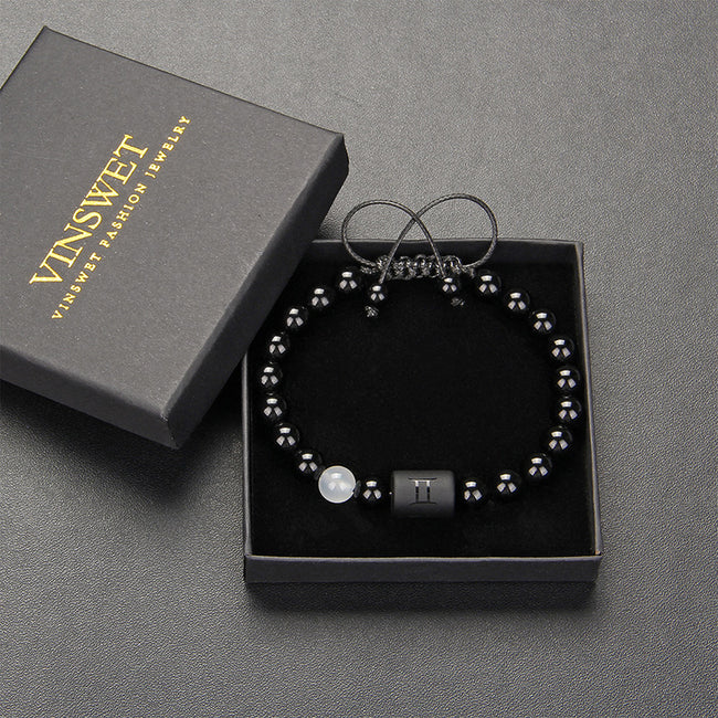 12 Constellation Couple Black Stone Bracelet-Bracelets-Golonzo