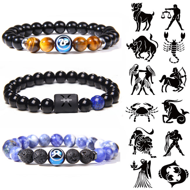 12 Zodiac Signs Charm Natural Stone Beads Bracelets-Bracelets-Golonzo