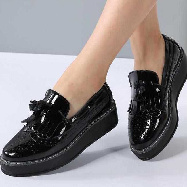 Women Flats Leather Tassel Slip-on Shoes-Women Shoes-Golonzo