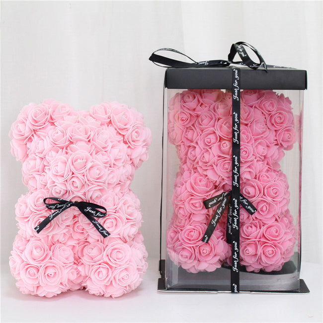 Hand Made Teddy Rose Bear With Box Artificial 25cm-Artificial flower-Golonzo