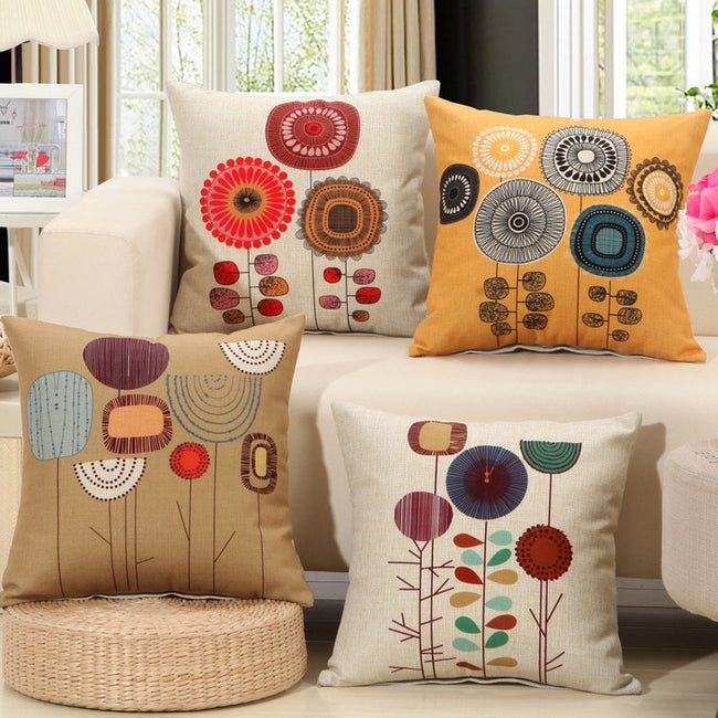 Cotton Linen Flower Pattern Throw Pillow Cushion Cover-Pillow Case and Shams-Golonzo