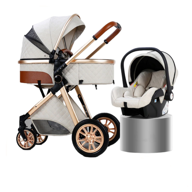 3 in 1 Luxury Leather Aluminum Frame Baby Stroller-Baby Strollers-Golonzo
