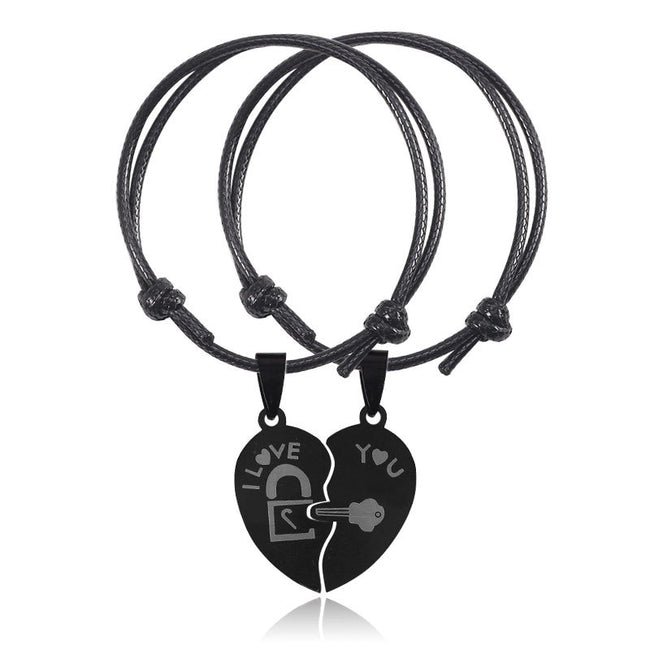 Unique Couple Bracelets for Women Men Black Stainless Steel Heart-Bracelets-Golonzo