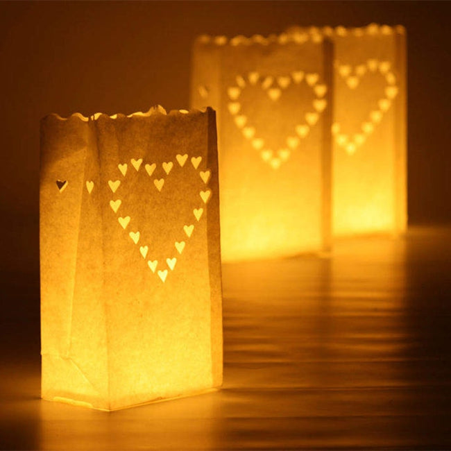 Heart Shaped Tea Light Holder Luminaria Paper Lantern Candle Bag-Camping Lights & Lanterns-Golonzo