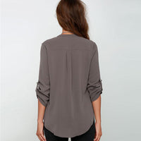 Women Chiffon Blouses V-Neck Shirt-Shirts & Tops-Golonzo