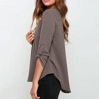 Women Chiffon Blouses V-Neck Shirt-Shirts & Tops-Golonzo