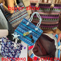 Women Canvas bohemian style striped Shoulder Beach Bag - Female Casual Tote Shopping Big Bag-Handbags-Golonzo